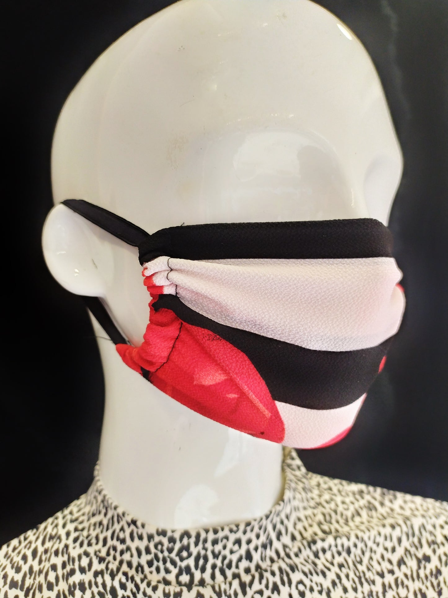 Roses Black & White Stripes Face Mask
