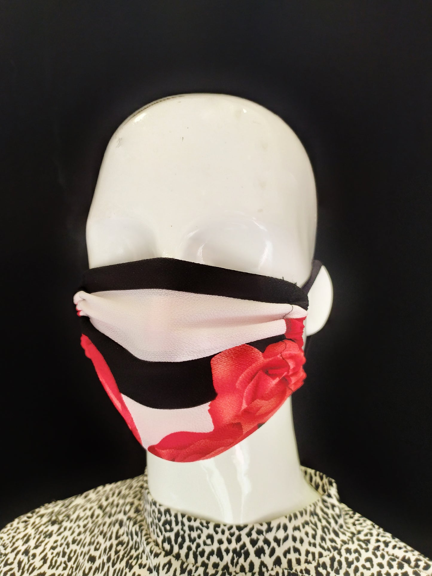 Roses Black & White Stripes Face Mask