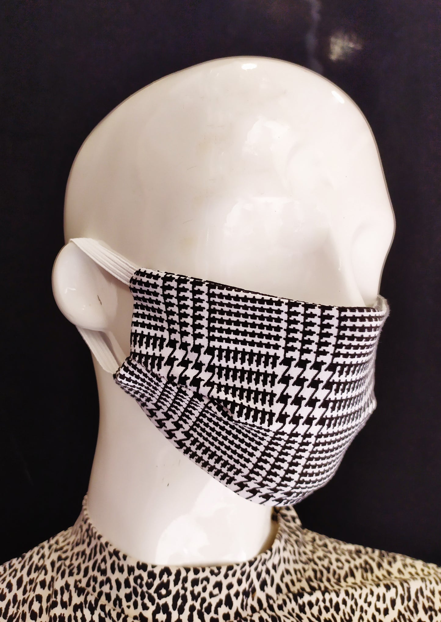Houndstooth check black & white Cloth Face mask Stretchy Fabric mask