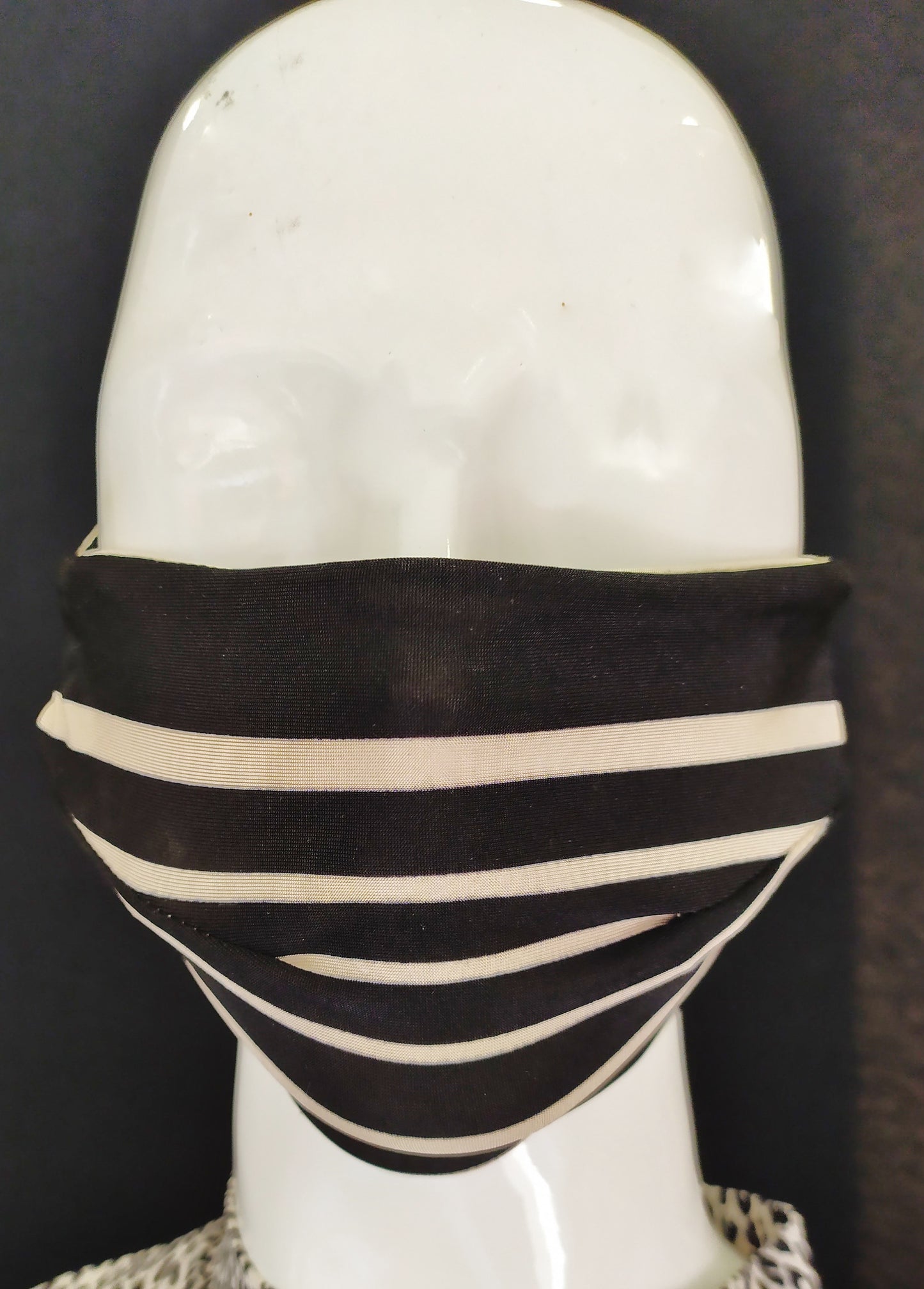 Luxurious Off-White Black Cloth Stretchy Fabric Mask