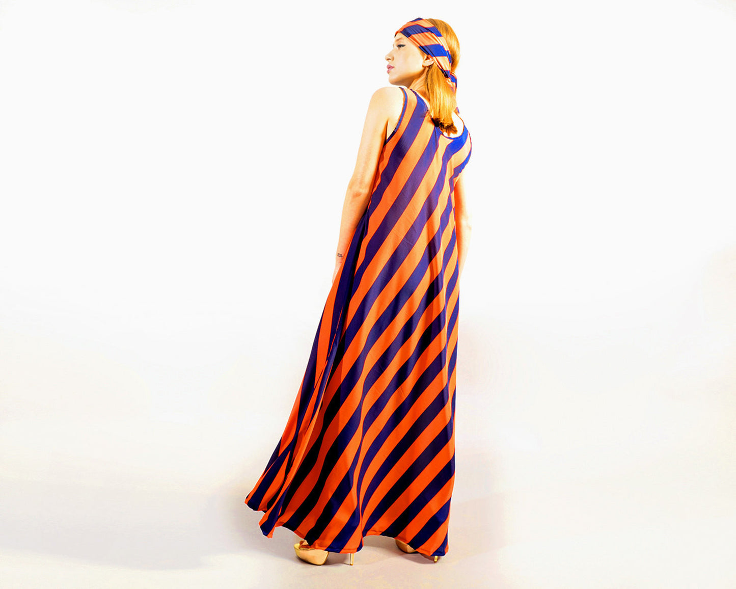 Blue & Orange Maxi Summer Dress