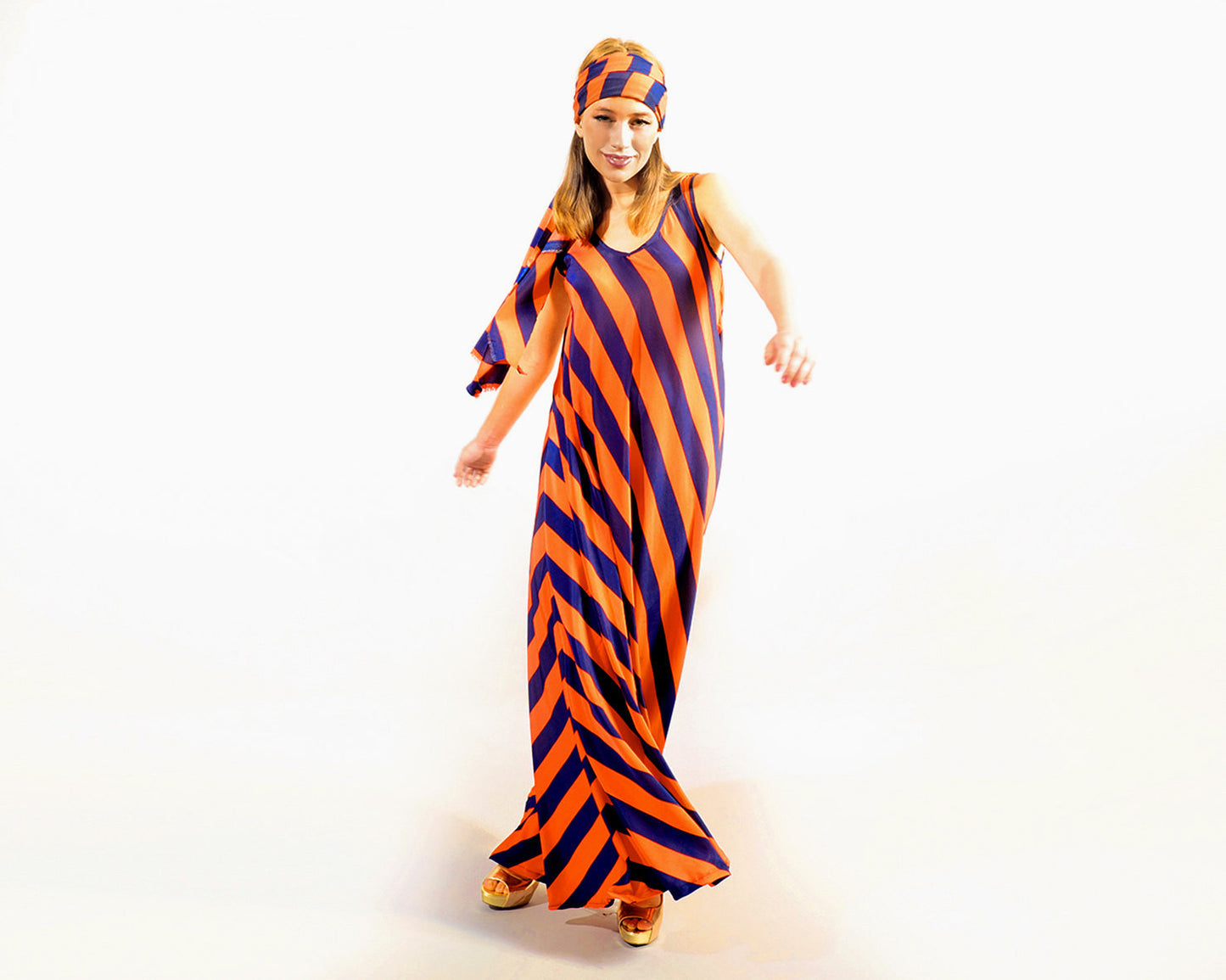 Blue & Orange Maxi Summer Dress