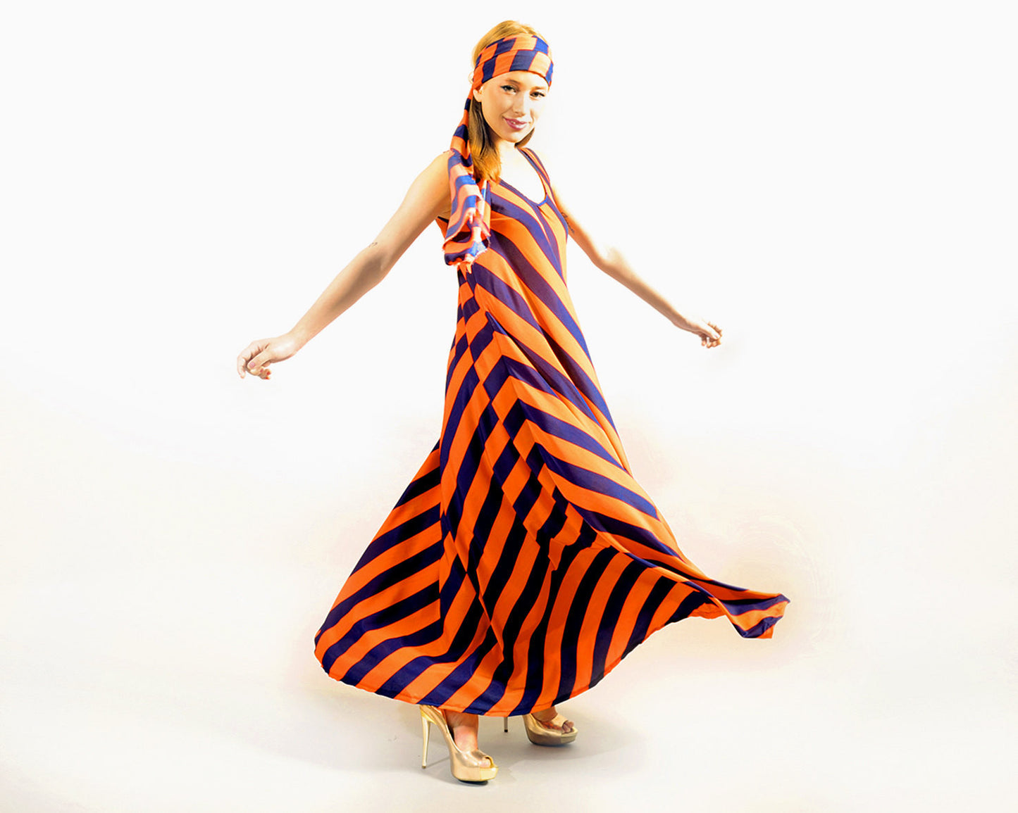 Blue & Orange Maxi Summer Dress