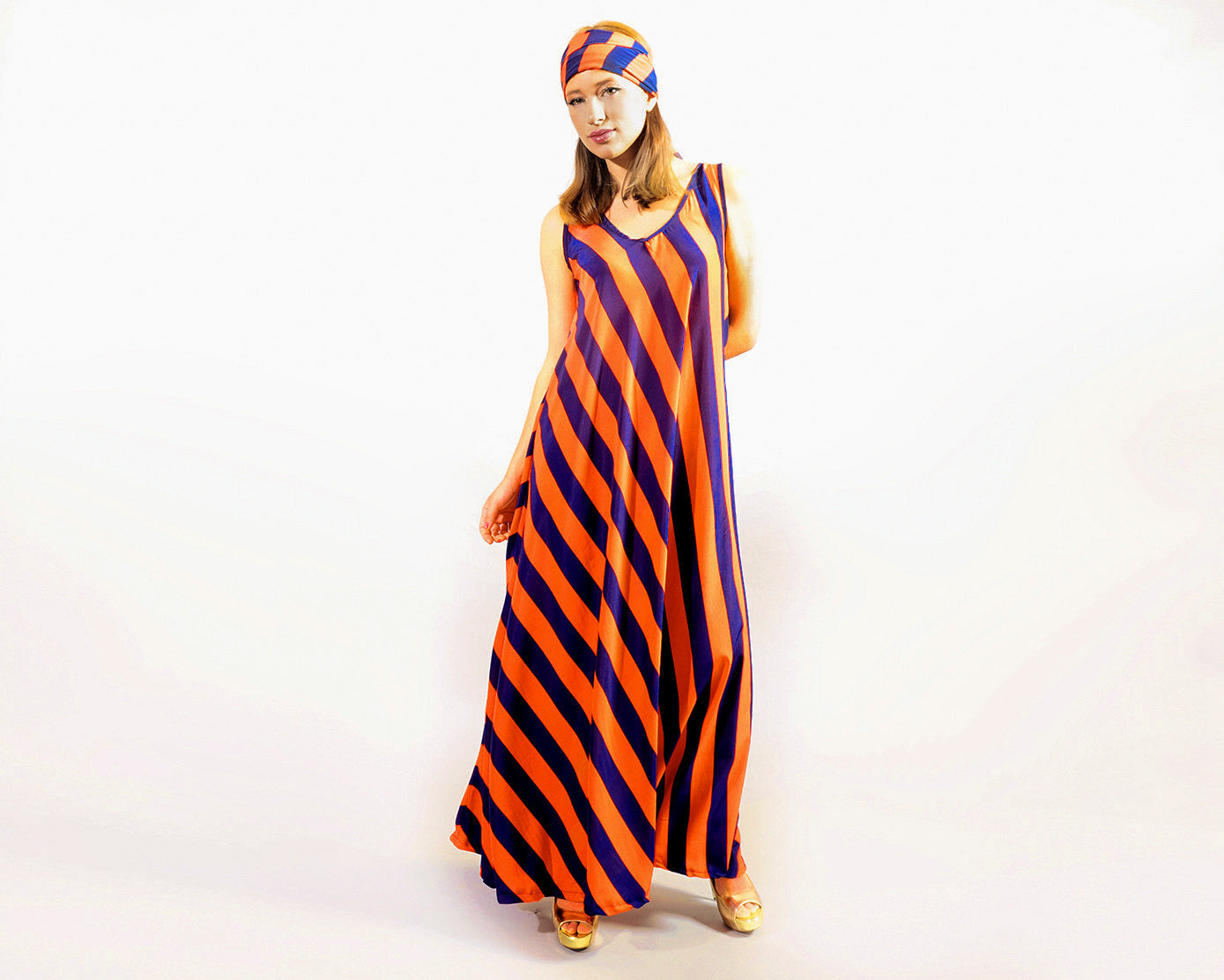 Blue & Orange Maxi Summer Dress
