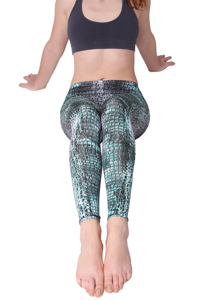 Printed Grey & Green Snakeskin Leggings