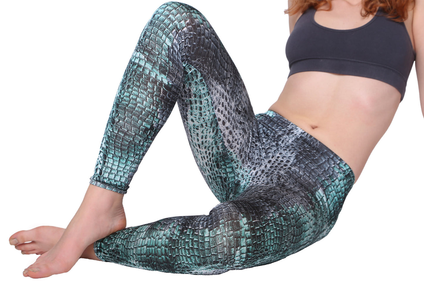 Printed Grey & Green Snakeskin Leggings