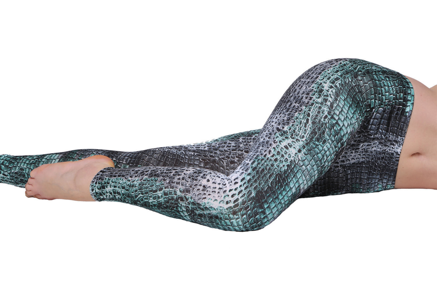 Printed Grey & Green Snakeskin Leggings