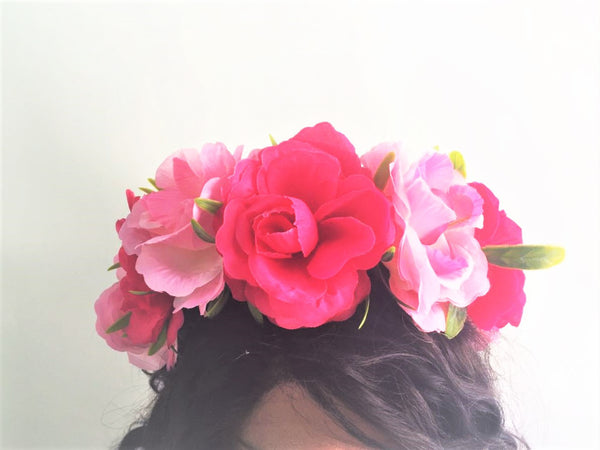 Bridal Hair Headband Pink and Red Roses Wedding Floral Hair Piece / Hair Piece Accessories