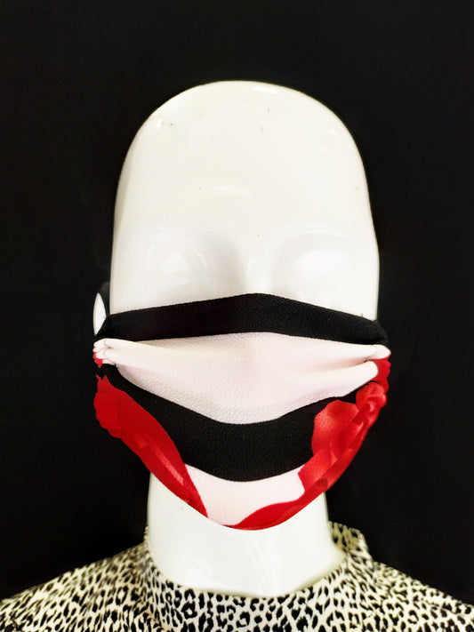 Roses Black & White Stripes Face Mask