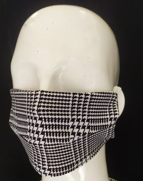 Houndstooth check black & white Cloth Face mask Stretchy Fabric mask