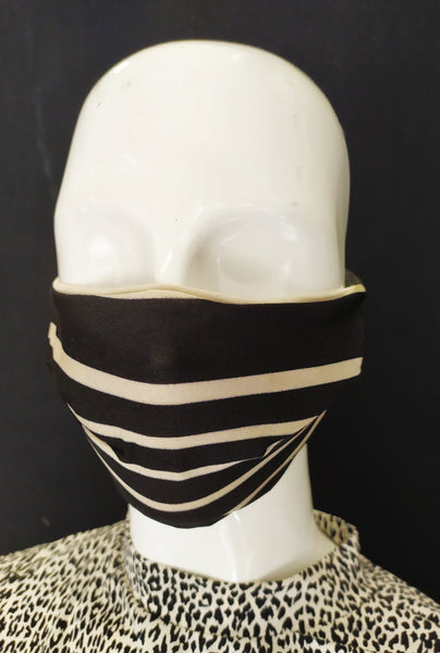 Luxurious Off-White Black Cloth Stretchy Fabric Mask