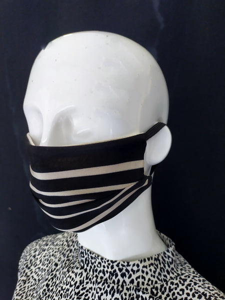 Luxurious Off-White Black Cloth Stretchy Fabric Mask