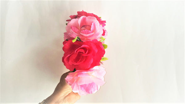 Bridal Hair Headband Pink and Red Roses Wedding Floral Hair Piece / Hair Piece Accessories