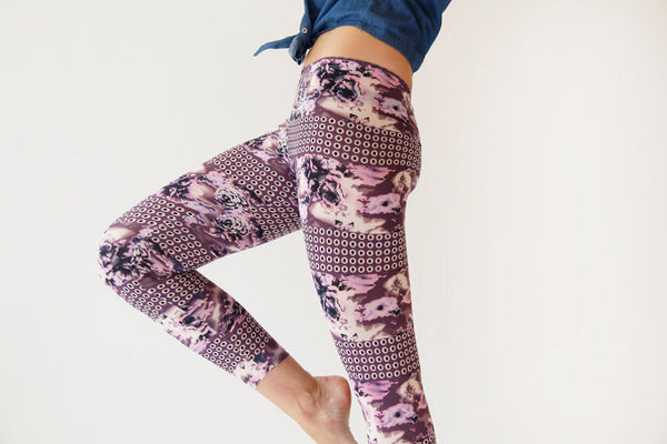 Purple and Pink Retro Geometric Print leggings