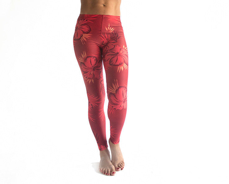 Red Hibiscus Flower women leggings.