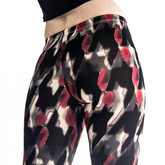 Printed Fold Over Grey, Pink and Black Leggings