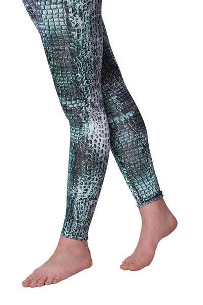 Printed Grey & Green Snakeskin Leggings